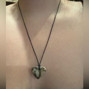 Handmade Malibu Beach Heart Stone Black Cord Adjustable Necklace
